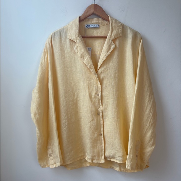 NWT Zara Yellow Linen Shirt and Shorts Set - Picture 6 of 16